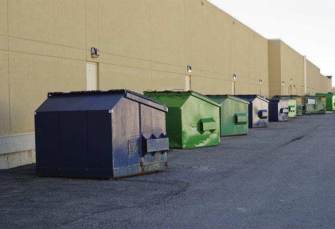 an arrangement of durable and robust disposal containers utilized on a construction project in Bluffs IL